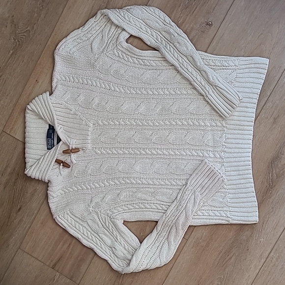 Polo Ralph Lauren Other - Polo by Ralph Lauren Off White Cable Knit Shawl Top Sweater w/Wooden Buttons Lg